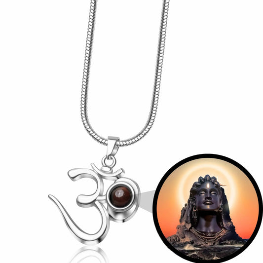 🕉️ Shiva OM Pendant with Hidden Adiyogi Photo – Silver Finish