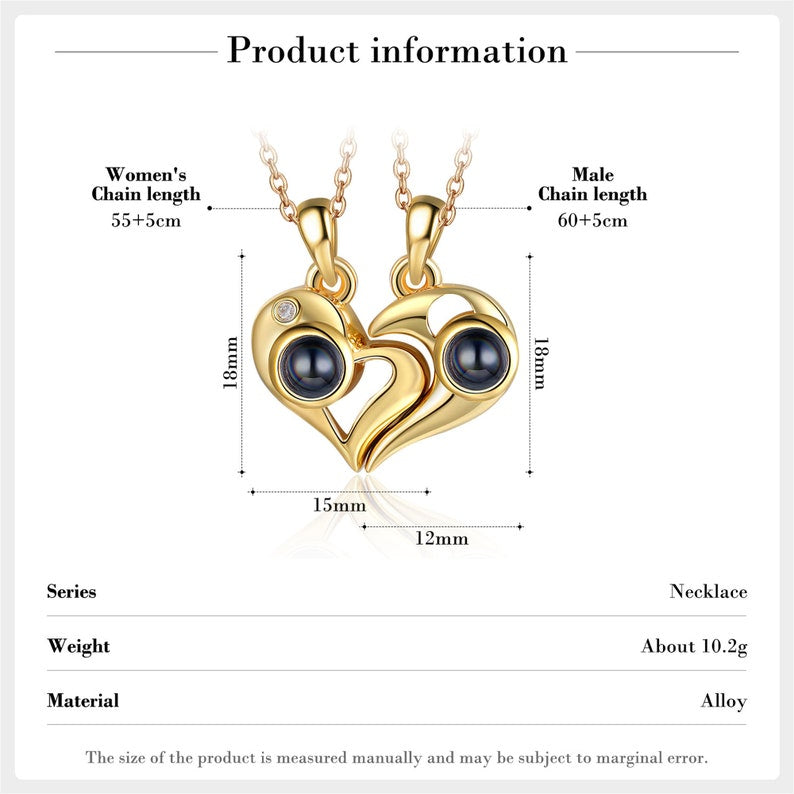 Personalized Photo Projection Necklace for Couples, Projection Necklace Heart with Picture