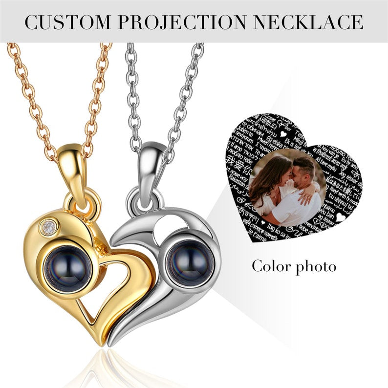 Personalized Photo Projection Necklace for Couples, Projection Necklace Heart with Picture