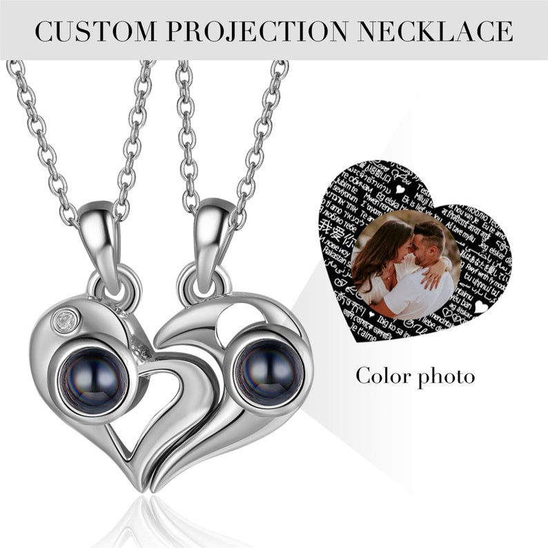 Personalized Photo Projection Necklace for Couples, Projection Necklace Heart with Picture