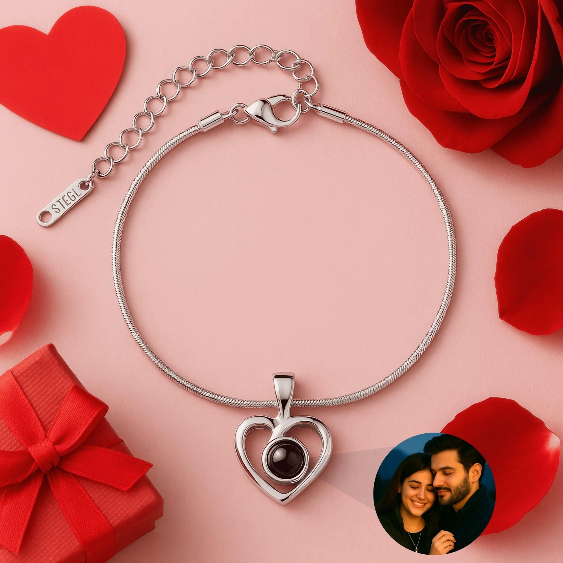 Custom Heart Photo Projection Bracelet