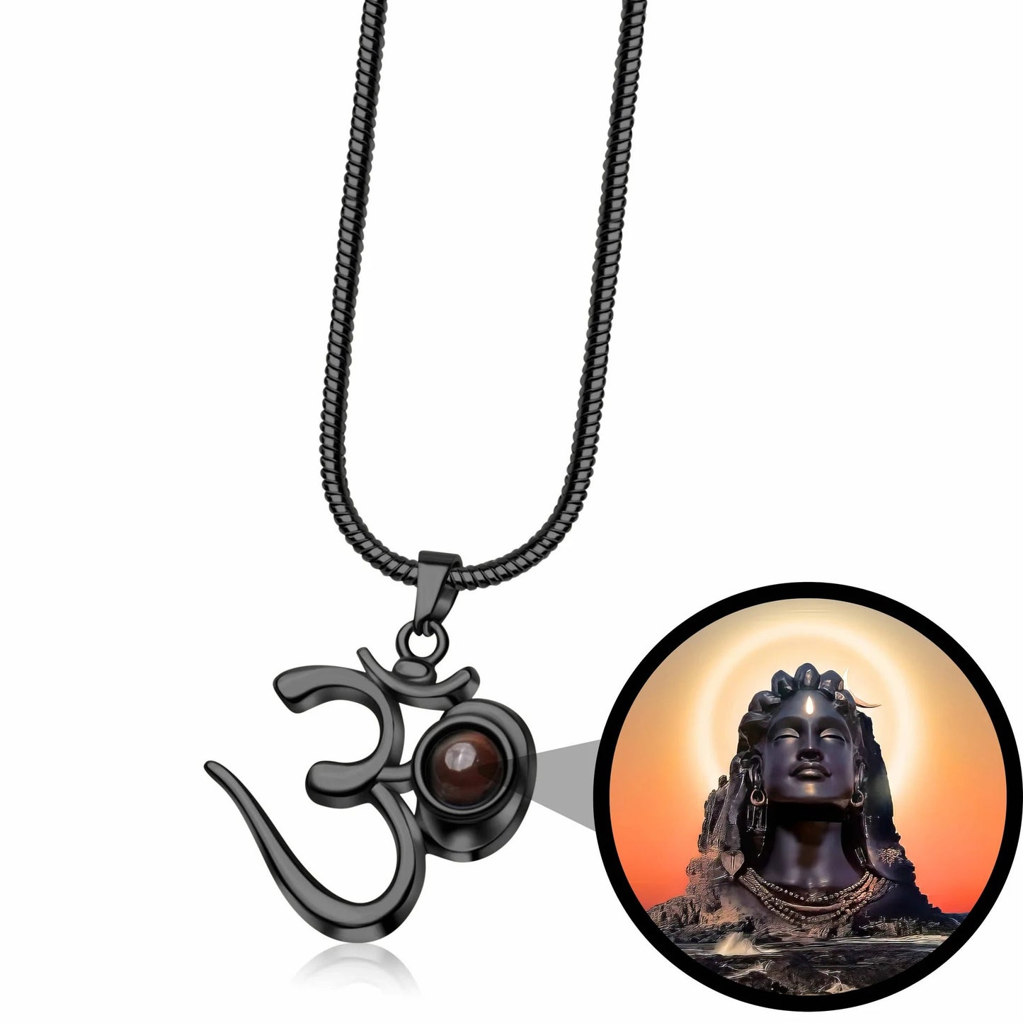 🕉️ Shiva OM Pendant with Hidden Adiyogi Photo – Silver Finish