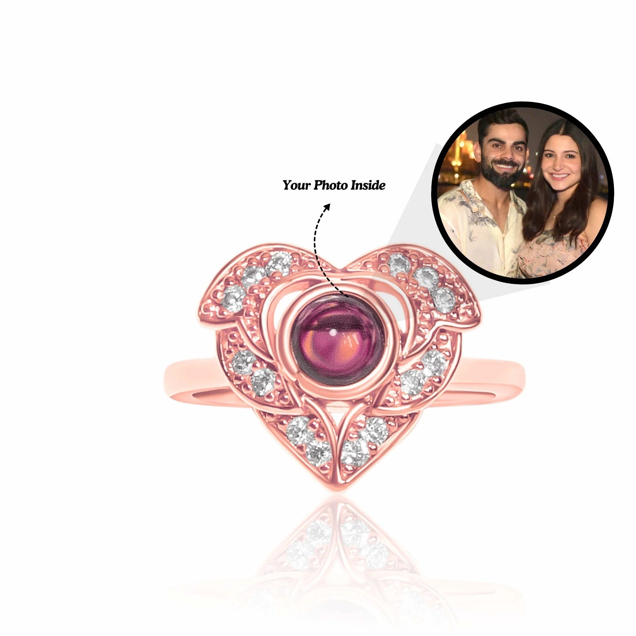 💍💖 Diamond Heart Photo Projection Ring