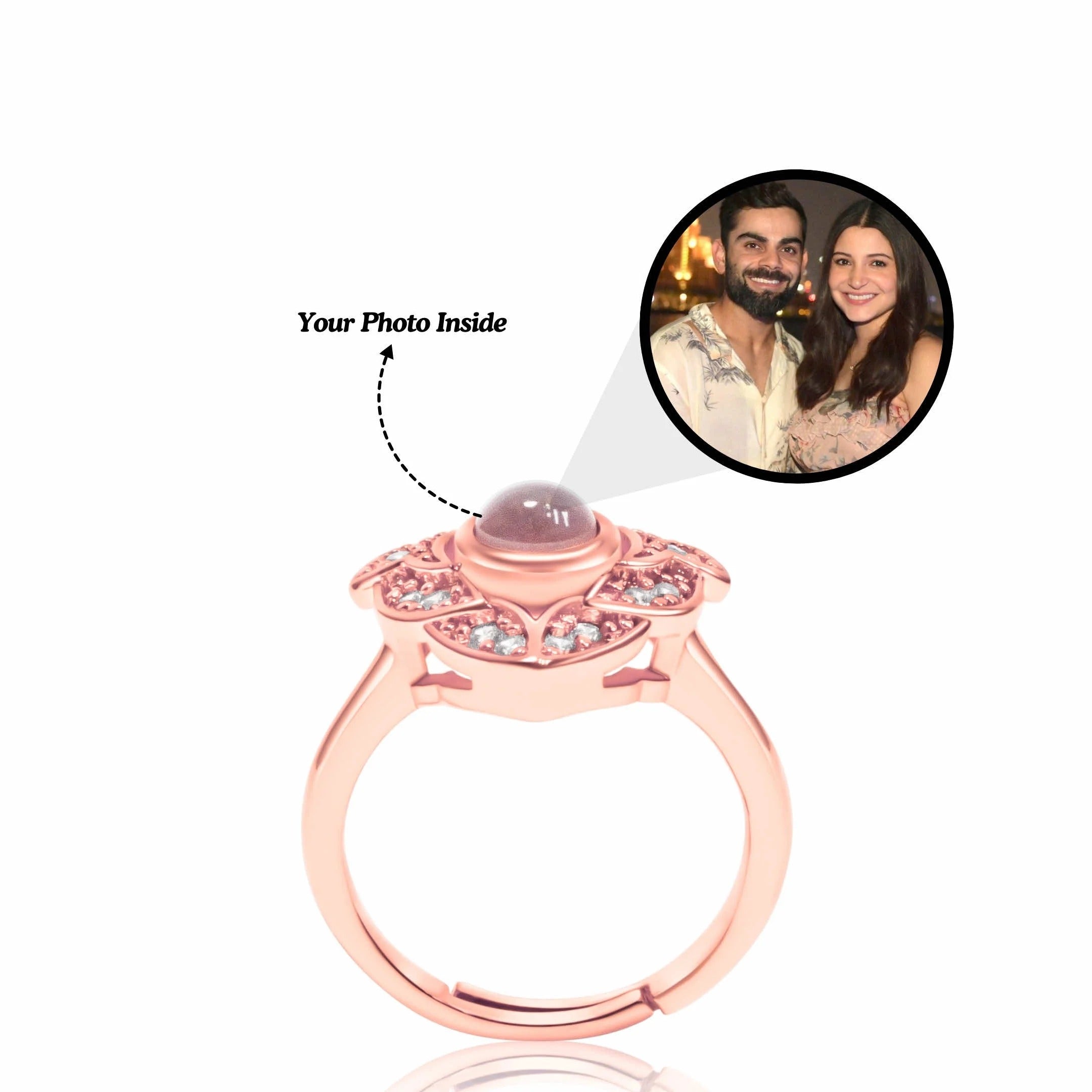 💍💖 Diamond Heart Photo Projection Ring