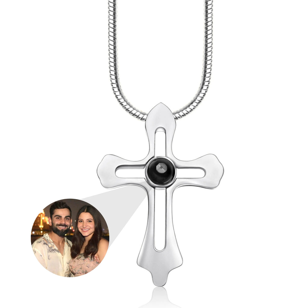✝️🖤 Men’s Cross Projection Photo Necklace