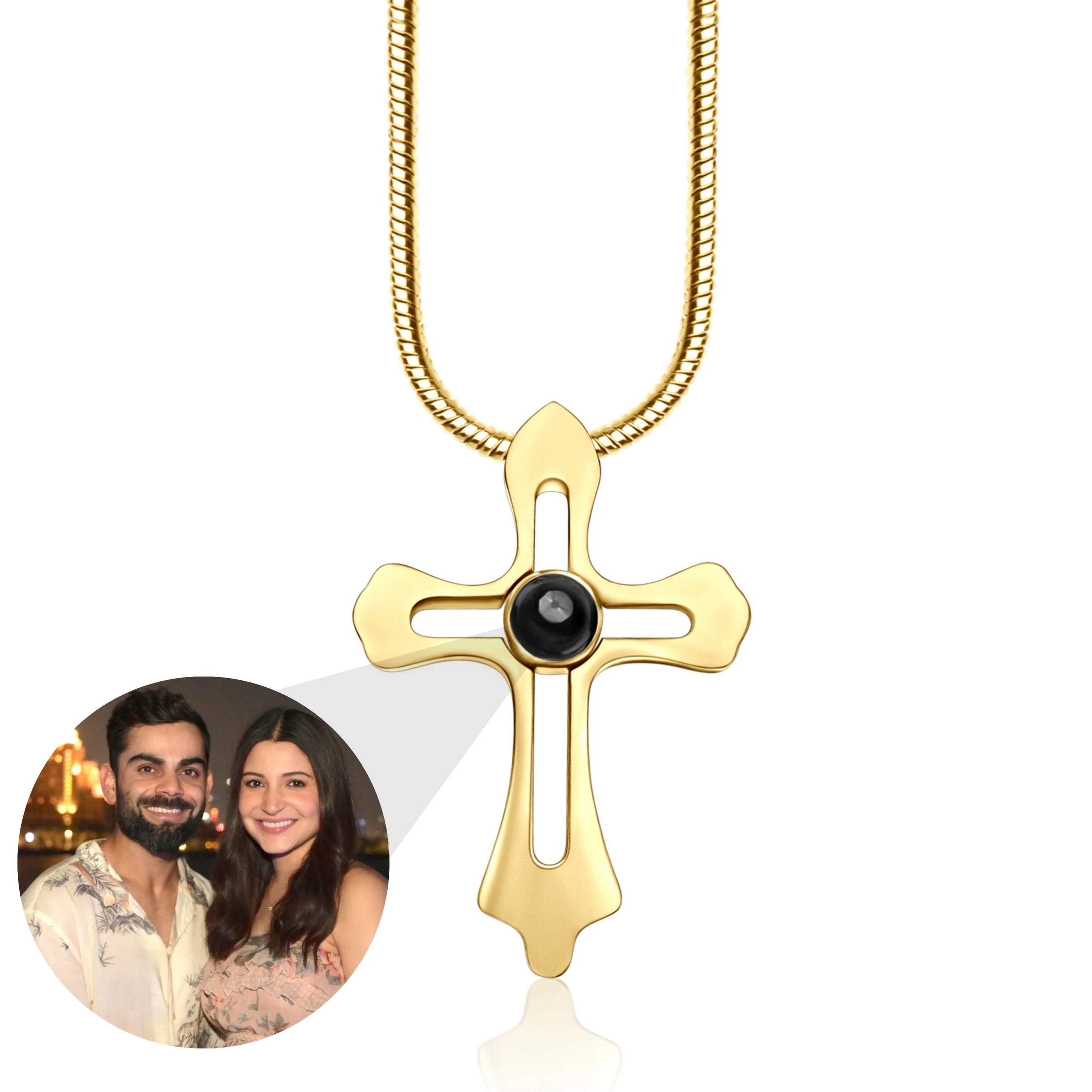 ✝️🖤 Men’s Cross Projection Photo Necklace