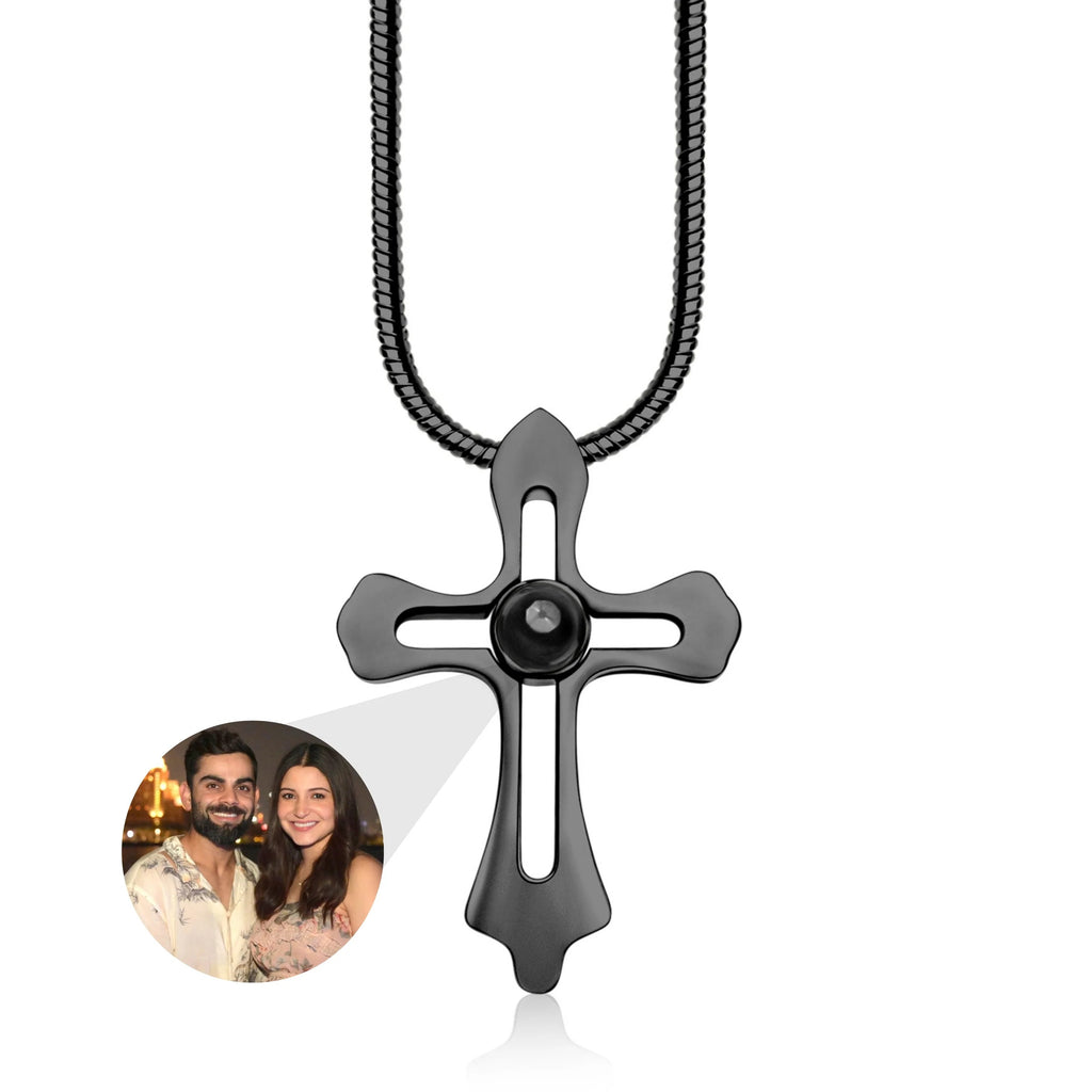 ✝️🖤 Men’s Cross Projection Photo Necklace