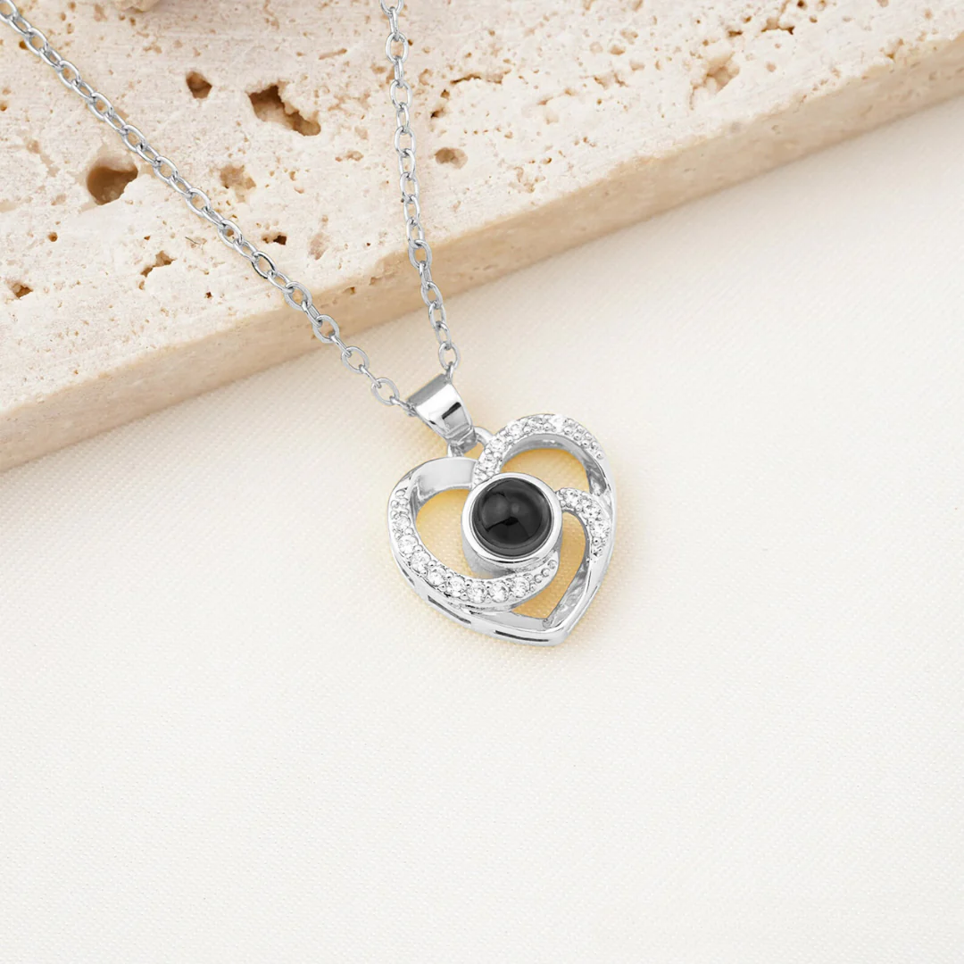 Crystal Heart Projection Photo Necklace
