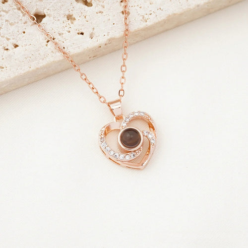 Crystal Heart Projection Photo Necklace