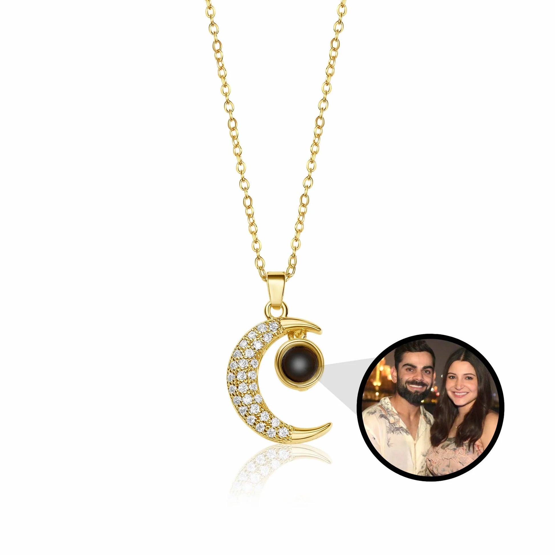🌙✨ Crescent Moon Projection Photo Necklace