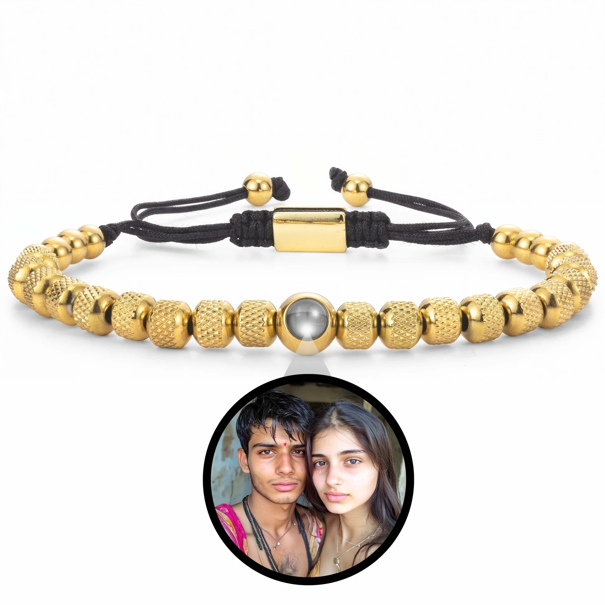 👑 Luxury Gold Bead Photo Projection Bracelet 👑